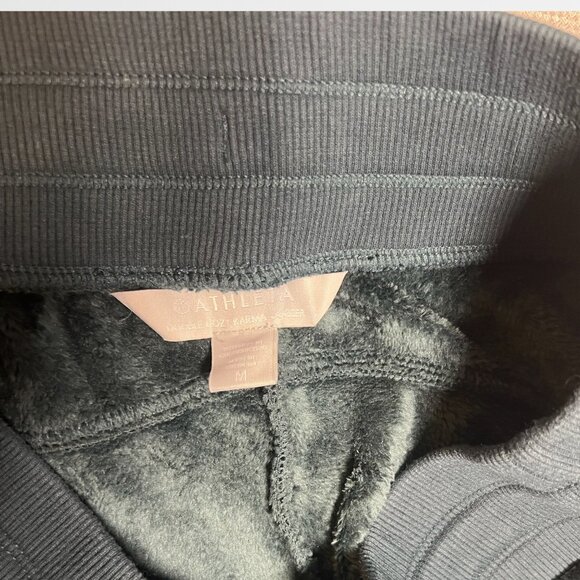 Athleta Double Cozy Karma Green Velvet Joggers Drawstring Waistband Ribbed Cuffs - Picture 5 of 5